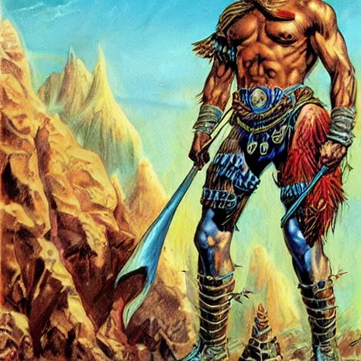 Image similar to amazon warrior, earl norem style,