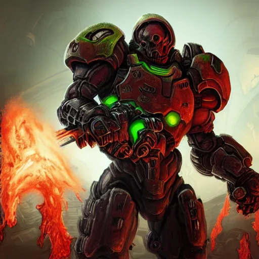 Image similar to doom slayer from doom eternal, epic paint