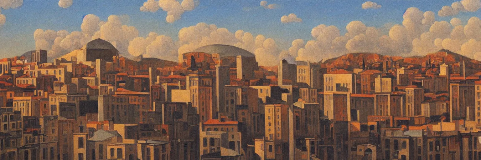 Prompt: athens cityscape oil painting magritte