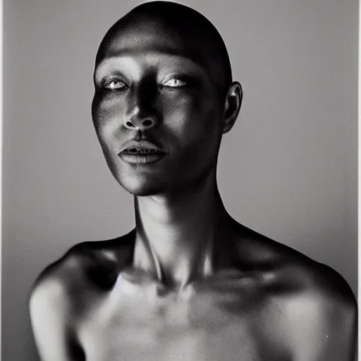 Prompt: a fly / human hybrid, large format film photograph by richard avedon