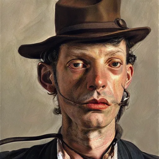 Image similar to high quality high detail painting by lucian freud, hd, portrait of steampunk man, photorealistic lighting