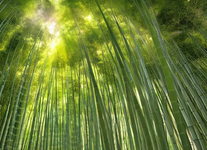 Image similar to beautiful japanese bamboo forest, sunny, extreme detail, cartoony, sketched, mid day, realistic lighting, light rays, by studio ghibli, trending on artstation, 4 k, hd