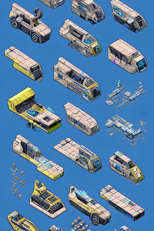 Prompt: isometric design, sprite sheet, game resources, futuristic van by josan gonzalez