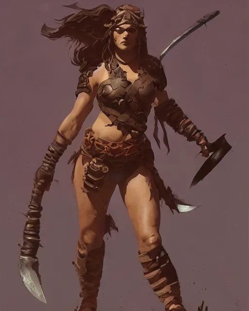 Image similar to barbarian warrior girl, full body, cinematic, artstation, cgsociety, greg rutkowski, james gurney, mignola, craig mullins, brom