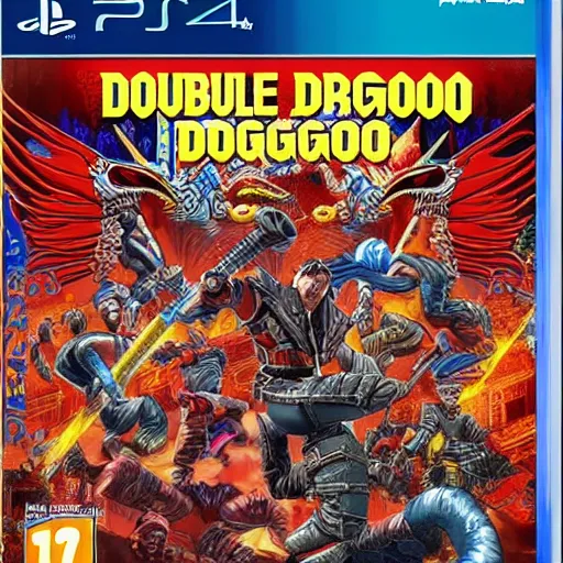 Image similar to video game box art of a ps 4 game called double dragon 5 0 0 0, 4 k, highly detailed cover art.