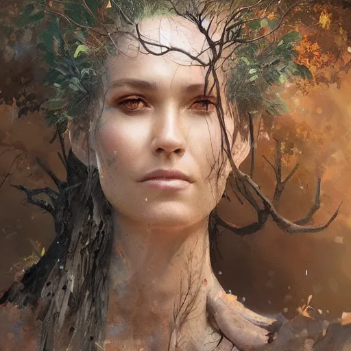 Image similar to a beautiful portrait of a tree goddess by Greg Rutkowski and Raymond Swanland, Trending on Artstation, ultra realistic digital art