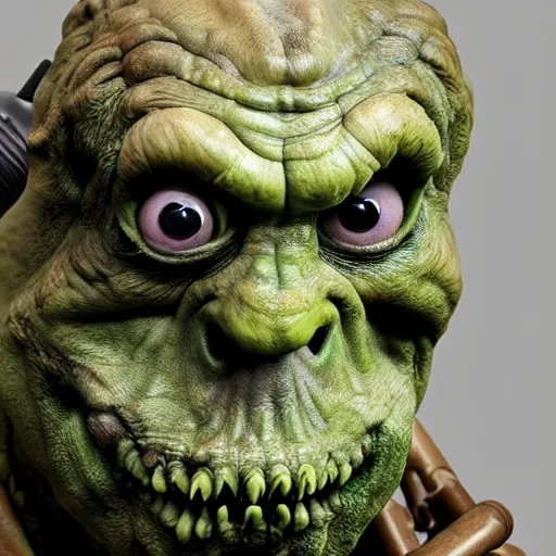 Prompt: photo taken of an epic intricate, ultra detailed, super realistic gritty, terrifying, lifelike sculpture of practical slimer ghost from created for ghostbuster but created by weta workshop, zoomed in shots, photorealistic, sharp focus, cold colour temperture, f 0. 4, face centred