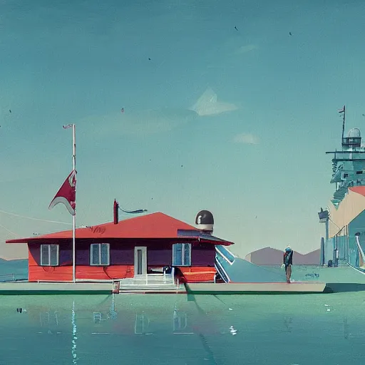 Image similar to yachting club by simon stalenhag