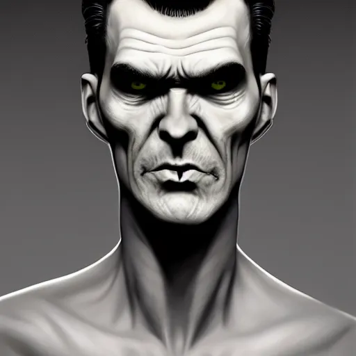 Prompt: head portrait of a slim zombie version of morrissey with a quiff hairstyle, 7 days to die zombie, fine art, award winning, intricate, elegant, sharp focus, cinematic lighting, rimlight, digital painting, 8 k concept art, art by z. w. gu, art by brom, art by michael hussar, 8 k