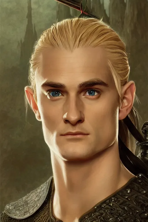 Image similar to Legolas from Lord of the Rings, diffuse lighting, fantasy, intricate, elegant, highly detailed, lifelike, photorealistic, digital painting, artstation, illustration, concept art, smooth, sharp focus, art by John Collier and Albert Aublet and Krenz Cushart and Artem Demura and Alphonse Mucha