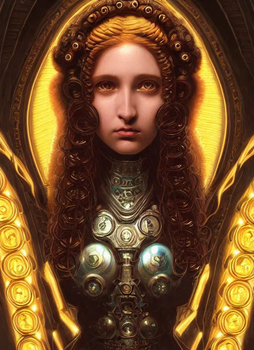 Prompt: pre-raphaelite ultradetailed ornate sci-fi RPG illustration of a beautiful symmetric Medusa radiating a glowing aura wearing a cyberpunk armor with decorum, digital airbrush painting, 3d rim light, hyperrealistic masterpiece, artstation, cgsociety, kodakchrome