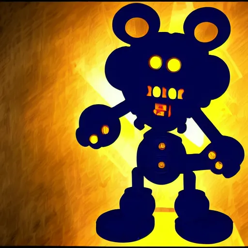 Prompt: a broken animatronic in a part of service room fnaf style digital art