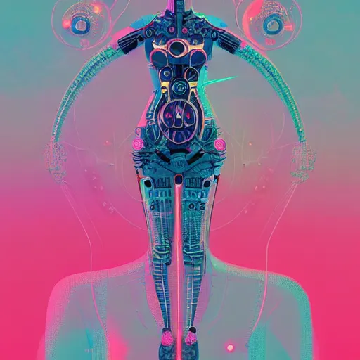 Image similar to a cybernetic mannequin by victo ngai and josan gonzalez and akub rebelka and conrad roset and paul lehr, trending on artstation