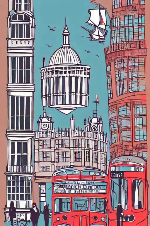 Image similar to london, illustration, in the style of katinka reinke