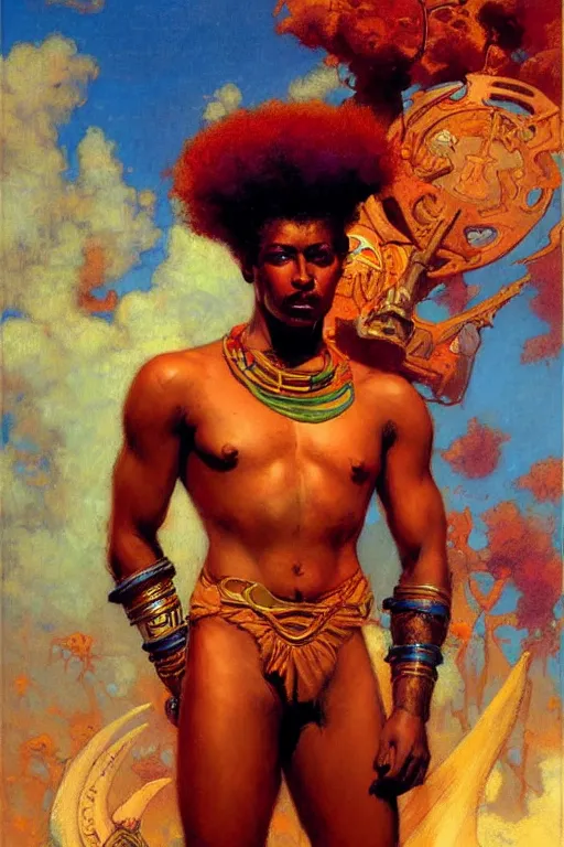 Image similar to male, character design, colorful, afrofuturism, painting by gaston bussiere, craig mullins, j. c. leyendecker, tom of finland