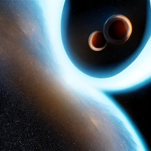 Image similar to a black hole being devoured by another black hole, dramatic outerspace lights, astronomical proportions, best picture of the year, octane render