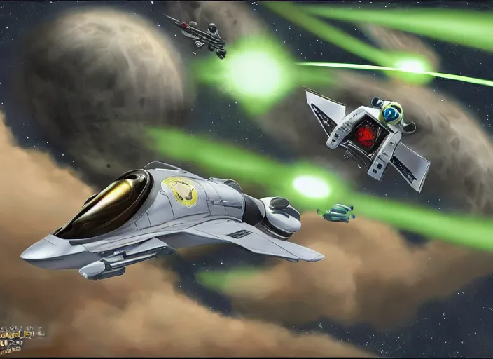 Image similar to buzz light - year flying a viper mk 2 into the death star