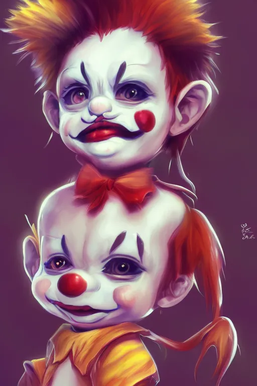 Image similar to a baby clown, highly detailed, digital art, sharp focus, trending on art station, anime art style