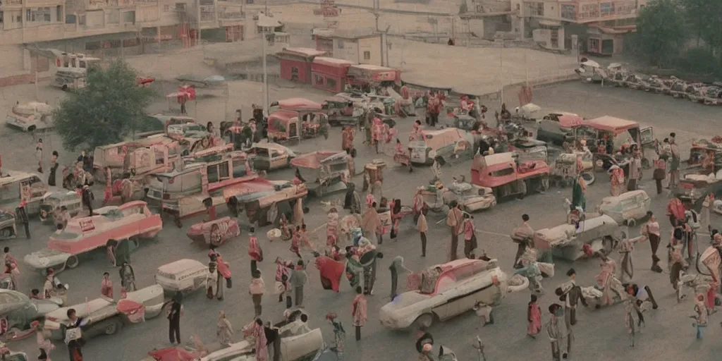 Image similar to film still from wes anderson movie, baotou china,