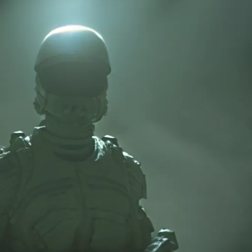 Image similar to soldier is made of rocks, still from the movie aliens, fog, dramatic lighting