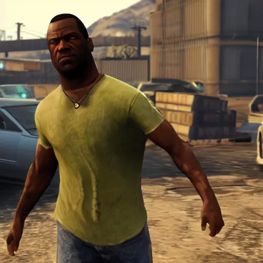 Image similar to a photo of Dwayne Jonson as a GTA 5 cutscene effect,