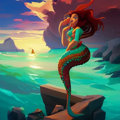 Image similar to painting mermaid treasure on sea of thieves game avatar hero smooth face median photoshop filter cutout vector, behance hd by jesper ejsing, by rhads, makoto shinkai and lois van baarle, ilya kuvshinov, rossdraws global illumination