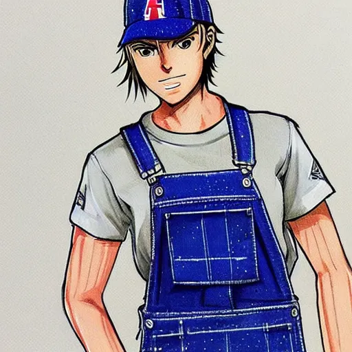 Prompt: Anime Hillbilly American protagonist wearing overalls and a baseball cap, concept art, highly detailed, high quality