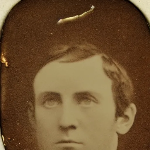 Image similar to earliest portrait photograph of a man, realistic face, 1 8 4 0 s, 1 8 3 0 s, victorian, very grainy, very blurry, very faded