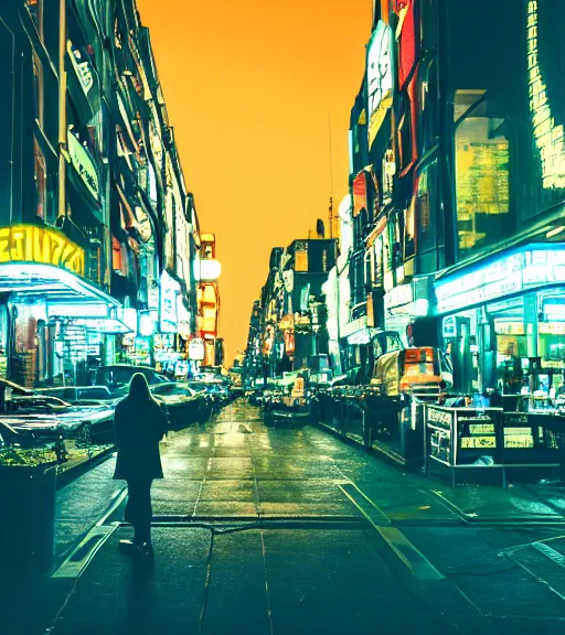 Image similar to cityscape, lowlight neon lights, cinematic,4k,35mm,street photo, epic