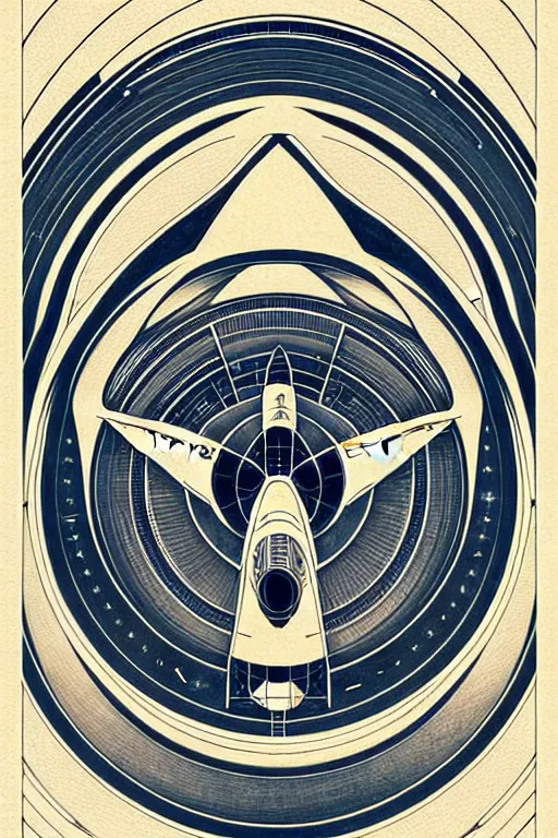 Prompt: design, symmetry, starship enterprise, borders, lines, decorations, muted colors, by jean - baptiste monge