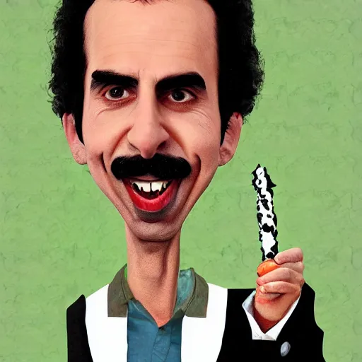Prompt: Borat smoking a giant joint, caricature, smoke, amazing detail, digital art, artstation
