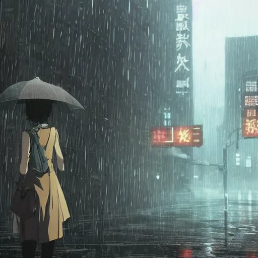 Image similar to raining dark dieselpunk dystopia makoto shinkai