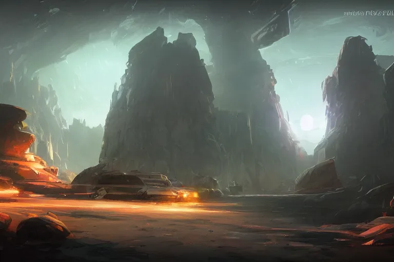 Image similar to sci-fi landscape concept art, by jordan grimmer, dramatic lighting