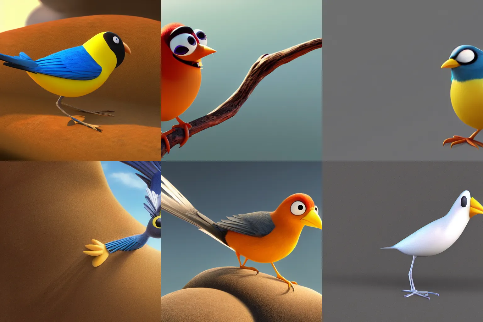 Prompt: render of a bird, pixar, dreamworks