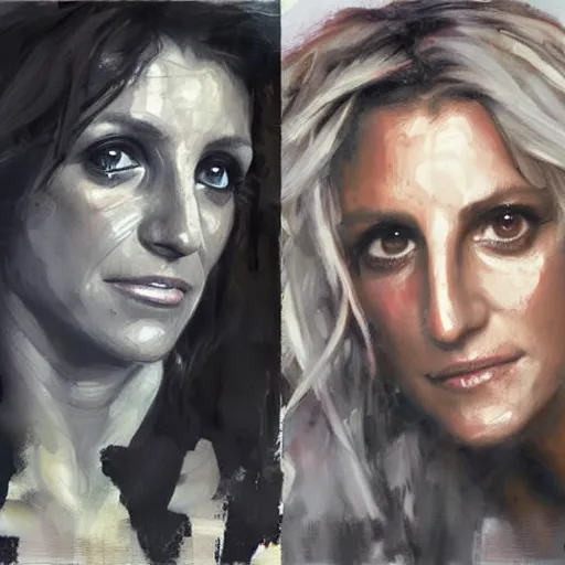 Image similar to britney spears and lisa edelstein morphed together, hybrid, jeremy mann painting