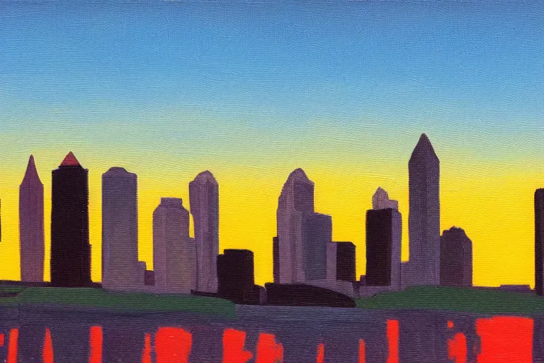 Image similar to winnipeg skyline, sunset, painting by lawren s harris, group of seven, 4 k