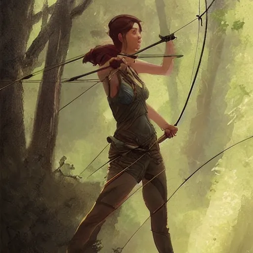 Prompt: fantasy art of a female forest archer in the style of greg rutkowski