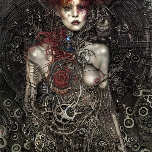 Prompt: depraved cybernetic demon lovers trapped in circuitry, intricate detail, klimt, royo, whealan,