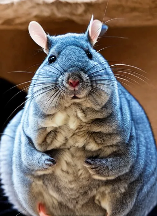 Image similar to chinchilla with strong, muscular body. big and fluffy rodent man. desert survivor.