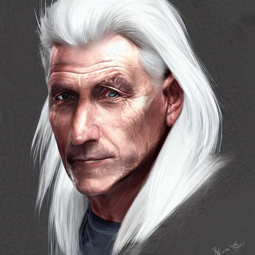 Prompt: portrait of a man, with 40 years, white hair, digital painting, concept art