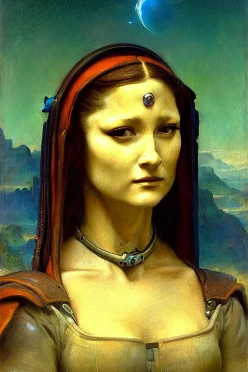 Image similar to character portrait cyberpunk starcraft terran warhammer 4 0 k space marine tech priest warrior princess no not mona lisa, character design, painting by gaston bussiere, katsuya terada, frank frazetta, tom of finland, trending on artstation