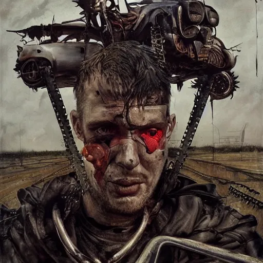 Image similar to mad max the road warrior by abandoned steelworks, grime and grunge, in the style of adrian ghenie, esao andrews, jenny saville,, surrealism, dark art by james jean, takato yamamoto