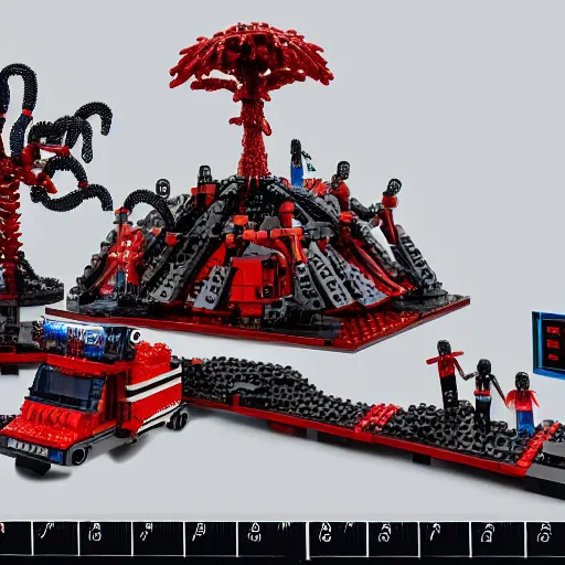 Prompt: official Stranger Things demogorgon Lego technic set, pictured on a white background, highly detailed, 8k, field depth, Lego creators winner set