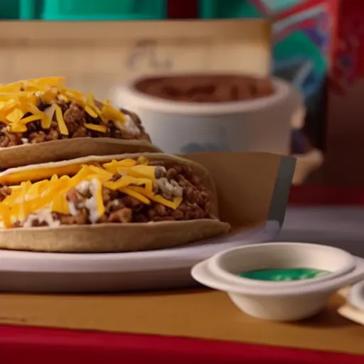 Prompt: Taco Bell commercial for the new double cheesy feces taco, loaded with double portions of cow shit, soft diffused light