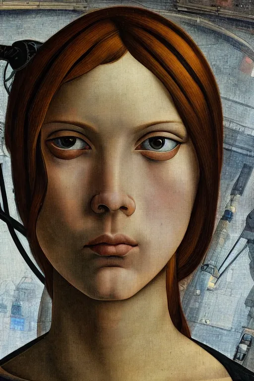 Image similar to a close - up portrait of a cyberpunk cyborg girl, by sandro botticelli, rule of thirds