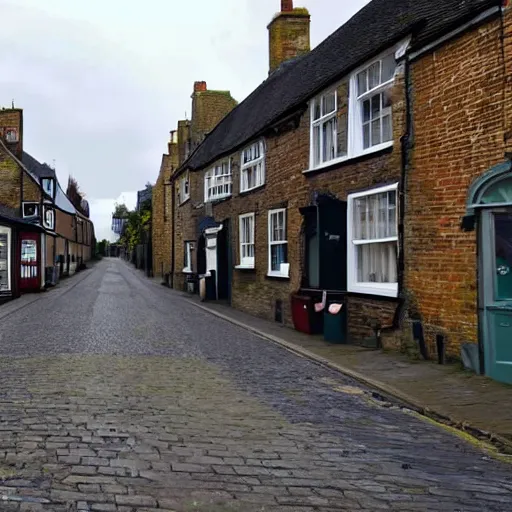 Image similar to english town street, photo, google street view, a black hole is growing and absorbing the street