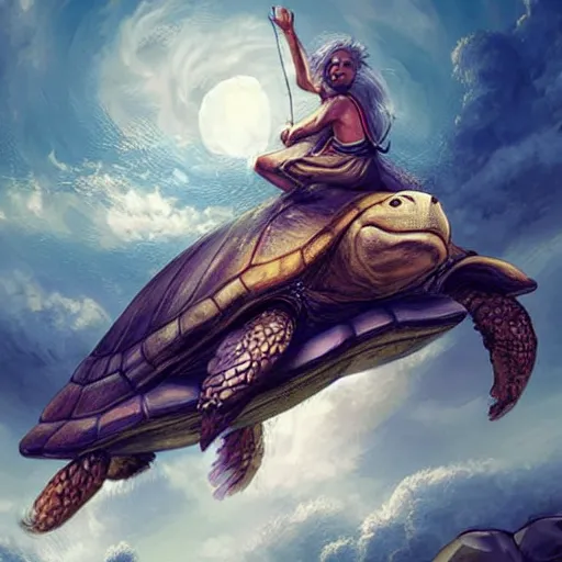 Image similar to kobe byrant riding on a turtle in heaven, amazing digital art, amazing detail, fantasy art, artstatiom, cgsociety, epic art