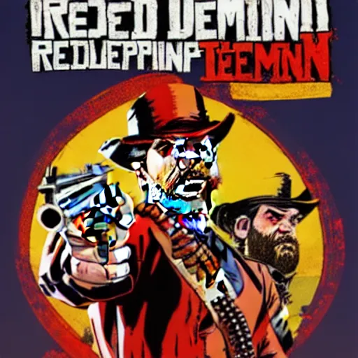 Prompt: Fred Flinstone Red Dead Redemption cover art