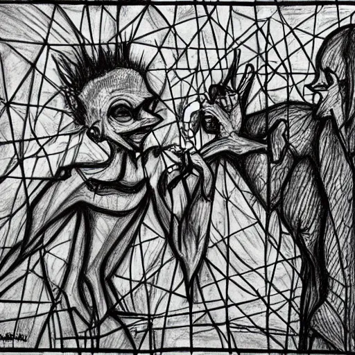 Prompt: a schizophrenic drawing depicting a psychotic attack, artistic abstarct