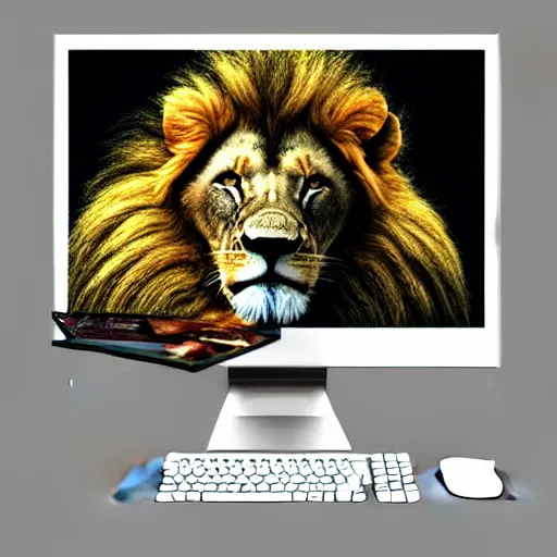 Prompt: Lion at computer, trading stocks, candle stick chart on screen, digital art, realistic, trending on artstation